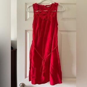 Red Dress with Tie and Lace Detail